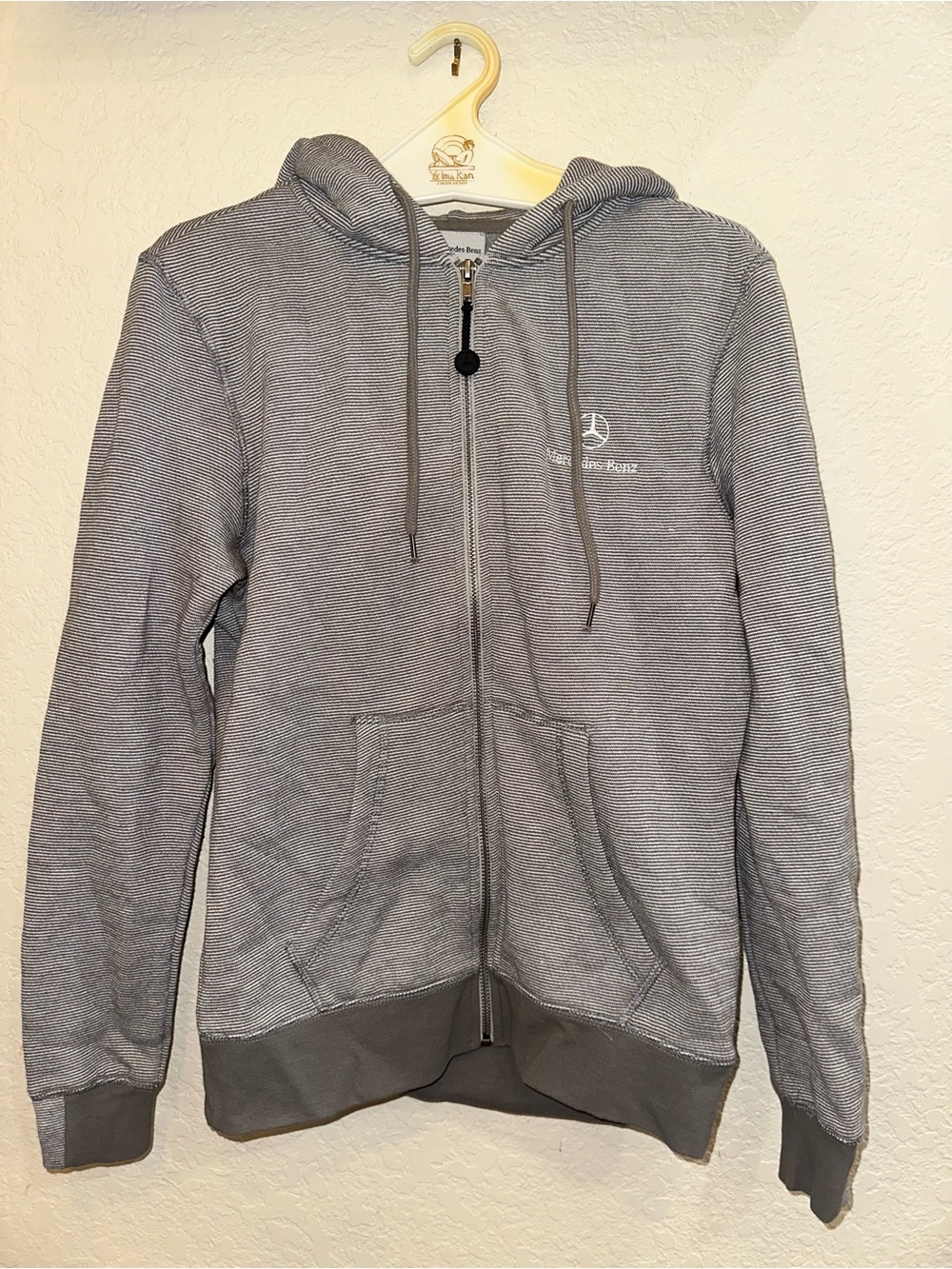 Mercedes Benz XS Gray White Striped Full Zip Professional Hoodie Relaxed Jacket